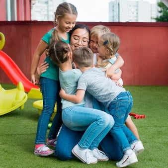 Joyful Embrace in a Playful Setting